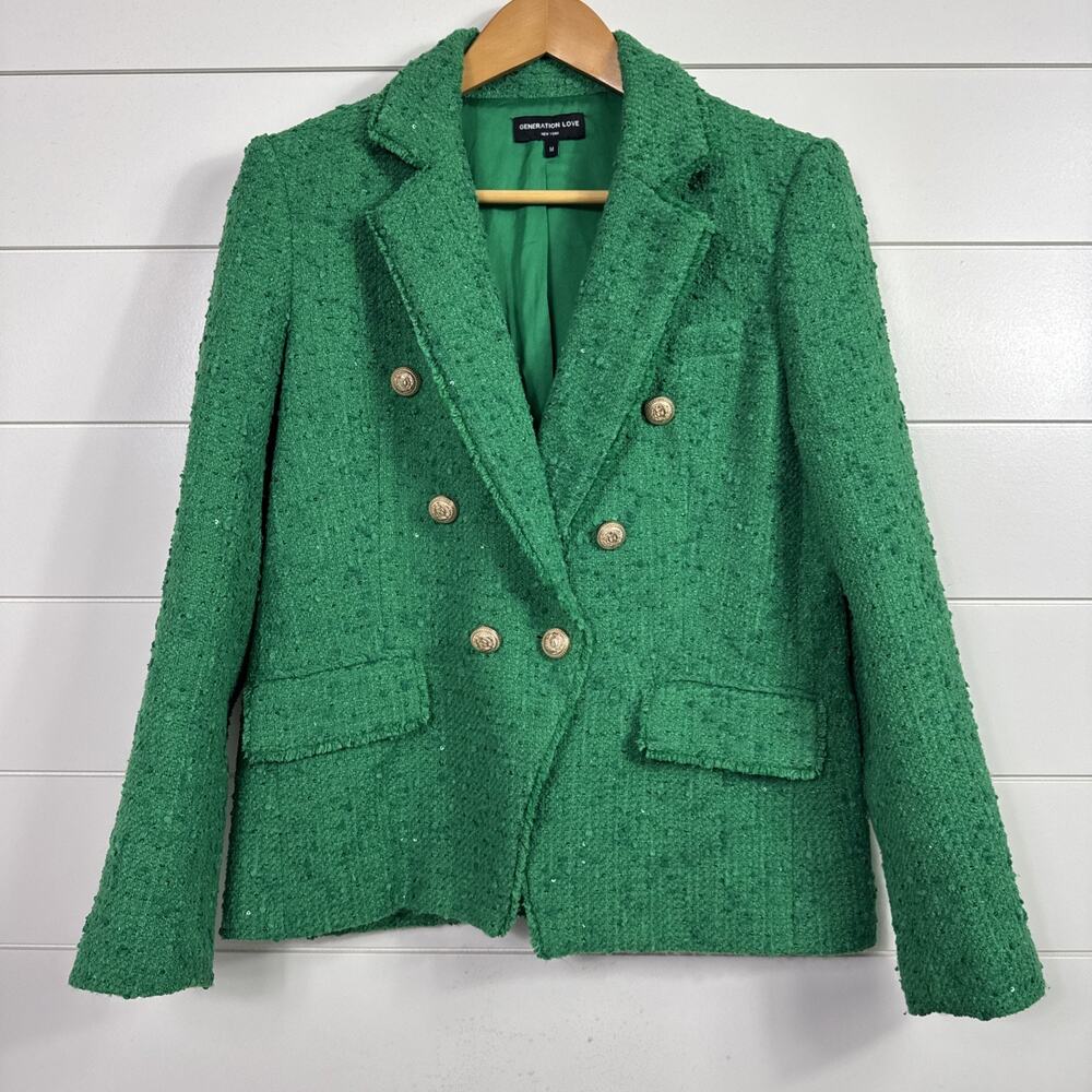 Generation Love Tweed Sequin Blazer Kelly Green sz M